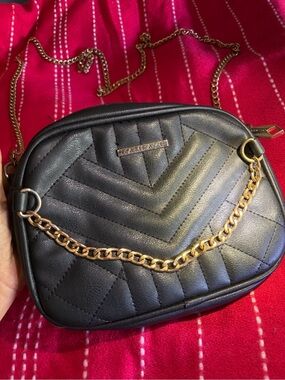 Rampage Black Quilted Crossbody with Gold Chain Detail